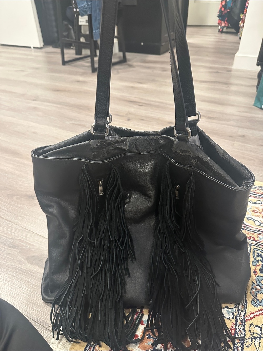 Black Fringe Tote Bag by
